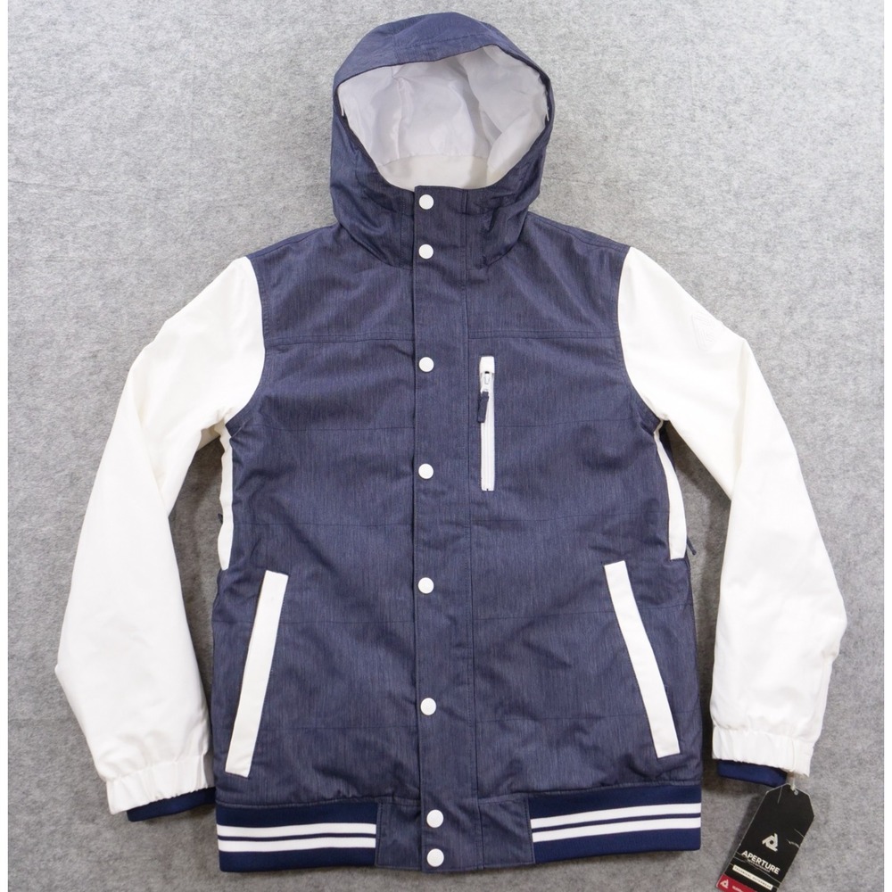Aperture Jacket Mens Small Blue White Hooded Snowboard Ski Varsity Waterproof
